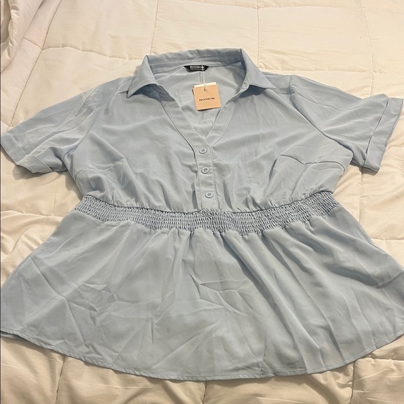 Bloomchic Plus Size LightBlue Lapel Collar Button Detail Blouse size 18-20 - Picture 2 of 10